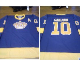 Wholesale Cheap Men\'s Los Angeles Kings #10 Carlson Purple Yellow CCM Throwback Jersey