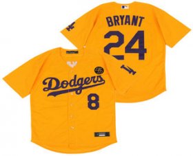 Wholesale Cheap Men\'s Los Angeles Dodgers #8 #24 Kobe Bryant Yellow KB Patch Stitched MLB Cool Base Nike Jersey