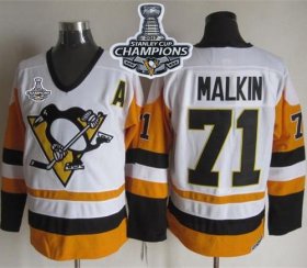 Wholesale Cheap Penguins #71 Evgeni Malkin White/Black CCM Throwback 2017 Stanley Cup Finals Champions Stitched NHL Jersey