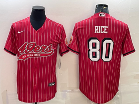 Wholesale Cheap Men\'s San Francisco 49ers #80 Jerry Rice Red Pinstripe Color Rush With Patch Cool Base Stitched Baseball Jersey