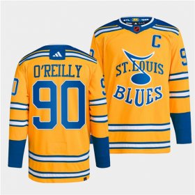 Wholesale Cheap Men\'s St. Louis Blues #90 Ryan O\'Reilly Yellow 2022-23 Reverse Retro Stitched Jersey