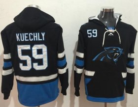 Wholesale Cheap Nike Panthers #59 Luke Kuechly Black/Blue Name & Number Pullover NFL Hoodie