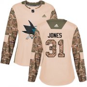 Wholesale Cheap Adidas Sharks #31 Martin Jones Camo Authentic 2017 Veterans Day Women's Stitched NHL Jersey