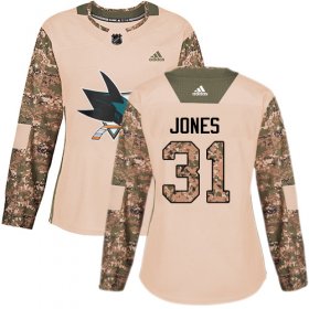 Wholesale Cheap Adidas Sharks #31 Martin Jones Camo Authentic 2017 Veterans Day Women\'s Stitched NHL Jersey