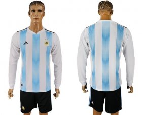 Wholesale Cheap Argentina Blank Home Long Sleeves Soccer Country Jersey