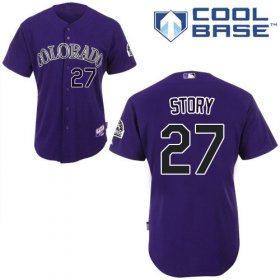 Wholesale Cheap Rockies #27 Trevor Story Purple Cool Base Stitched Youth MLB Jersey