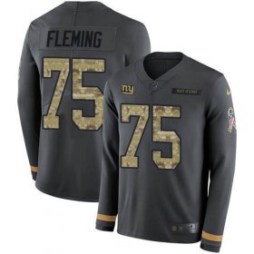 Wholesale Cheap Nike Giants #75 Cameron Fleming Anthracite Salute to Service Men\'s Stitched NFL Limited Therma Long Sleeve Jersey
