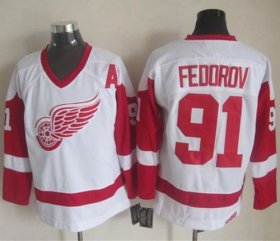 Wholesale Cheap Red Wings #91 Sergei Fedorov White CCM Throwback Stitched NHL Jersey