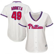 Wholesale Cheap Phillies #49 Jake Arrieta Cream Alternate Women's Stitched MLB Jersey