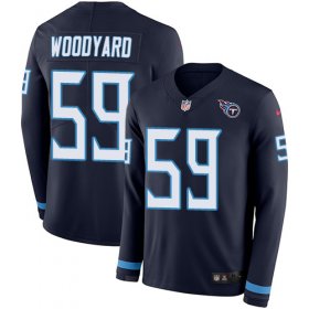 Wholesale Cheap Nike Titans #59 Wesley Woodyard Navy Blue Team Color Men\'s Stitched NFL Limited Therma Long Sleeve Jersey