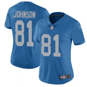 Wholesale Cheap Nike Lions #81 Calvin Johnson Blue Throwback Women\'s Stitched NFL Vapor Untouchable Limited Jersey