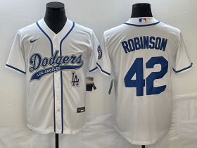 Wholesale Cheap Men\'s Los Angeles Dodgers #42 Jackie Robinson White With Patch Cool Base Stitched Baseball Jersey1