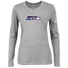 Wholesale Cheap Women\'s Nike Seattle Seahawks Of The City Long Sleeve Tri-Blend NFL T-Shirt Light Grey