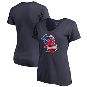 Wholesale Cheap Women\'s Detroit Lions NFL Pro Line by Fanatics Branded Navy Banner State V-Neck T-Shirt