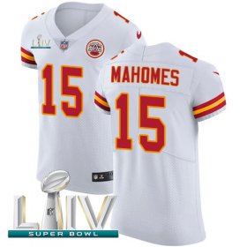 Wholesale Cheap Nike Chiefs #15 Patrick Mahomes White Super Bowl LIV 2020 Men\'s Stitched NFL New Elite Jersey