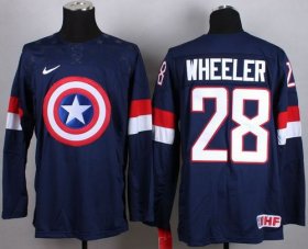 Wholesale Cheap Olympic Team USA #28 Blake Wheeler Navy Blue Captain America Fashion Stitched NHL Jersey