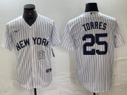Cheap Men's New York Yankees #25 Gleyber Torres White 2024 Cool Base Stitched Jersey