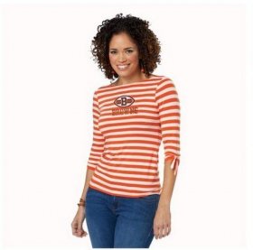 Wholesale Cheap Cleveland Browns Lady Striped Boatneck Three-Quarter Sleeve T-Shirt