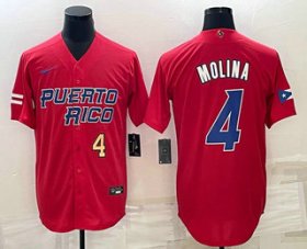 Cheap Men\'s Puerto Rico Baseball #4 Yadier Molina Number 2023 Red World Baseball Classic Stitched Jersey