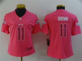 Wholesale Cheap Women\'s Philadelphia Eagles #11 A. J. Brown Pink Stitched Football Jersey(Run Small)