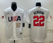 Cheap Men's USA Baseball #22 Clayton Kershaw Number 2023 White World Baseball Classic Stitched Jerseys