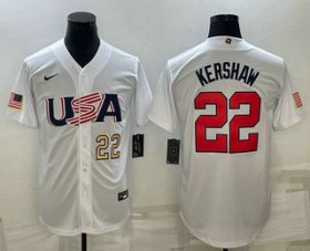 Cheap Men\'s USA Baseball #22 Clayton Kershaw Number 2023 White World Baseball Classic Stitched Jerseys