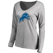 Wholesale Cheap Women's Detroit Lions Pro Line Primary Team Logo Slim Fit Long Sleeve T-Shirt Grey