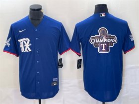Men\'s Texas Rangers Royal 2023 World Series Champions Big Logo Cool Base Stitched Baseball Jerseys