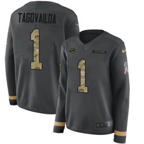 Wholesale Cheap Nike Dolphins #1 Tua Tagovailoa Anthracite Salute to Service Women\'s Stitched NFL Limited Therma Long Sleeve Jersey