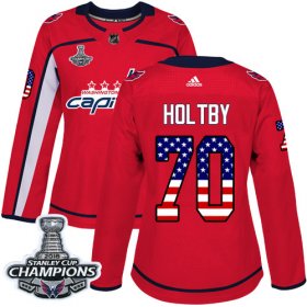 Wholesale Cheap Adidas Capitals #70 Braden Holtby Red Home Authentic USA Flag Stanley Cup Final Champions Women\'s Stitched NHL Jersey