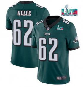 Wholesale Cheap Men\'s Philadelphia Eagles #62 Jason Kelce Green Super Bowl LVII Patch Vapor Untouchable Limited Stitched Jersey