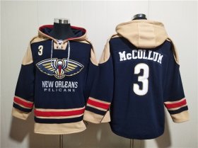 Wholesale Cheap Men\'s New Orleans Pelicans #3 CJ McCollum Navy Ageless Must-Have Lace-Up Pullover Hoodie
