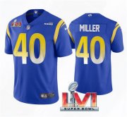 Wholesale Cheap Men's Los Angeles Rams #40 Von Miller 2022 Royal Super Bowl LVI Vapor Limited Stitched Jersey