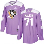 Wholesale Cheap Adidas Penguins #71 Evgeni Malkin Purple Authentic Fights Cancer Stitched NHL Jersey