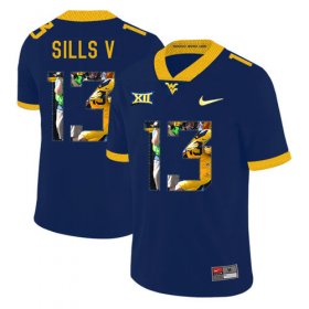 Wholesale Cheap West Virginia Mountaineers 13 David Sills V Navy Fashion College Football Jersey