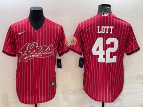 Wholesale Cheap Men\'s San Francisco 49ers #42 Ronnie Lott Red Pinstripe With Patch Cool Base Stitched Baseball Jersey