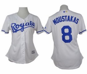 Wholesale Cheap Royals #8 Mike Moustakas White Home Women\'s Stitched MLB Jersey