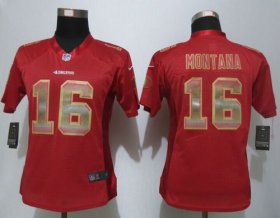 Wholesale Cheap Nike 49ers #16 Joe Montana Red Team Color Women\'s Stitched NFL Elite Strobe Jersey