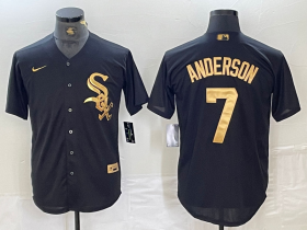 Cheap Men\'s Chicago White Sox #7 Tim Anderson Black Gold Cool Base Stitched Baseball Jersey