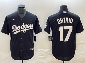 Cheap Men\'s Los Angeles Dodgers #17 Shohei Ohtani Black Cool Base Stitched Jersey