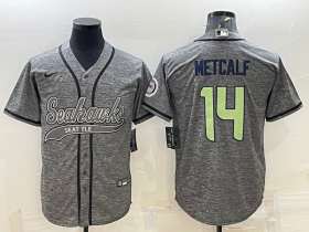 Wholesale Cheap Men\'s Seattle Seahawks #14 DK Metcalf Grey Gridiron With Patch Cool Base Stitched Baseball Jersey