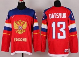 Wholesale Cheap 2014 Olympic Team Russia #13 Pavel Datsyuk Red Stitched NHL Jersey