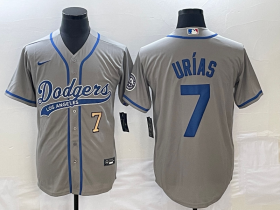 Wholesale Cheap Men\'s Los Angeles Dodgers #7 Julio Urias Number Grey With Patch Cool Base Stitched Baseball Jersey