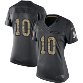 Wholesale Cheap Nike Chargers #10 Justin Herbert Black Women\'s Stitched NFL Limited 2016 Salute to Service Jersey