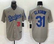 Cheap Men's Los Angeles Dodgers #31 Tyler Glasnow Number Grey Stitched Cool Base Nike Jersey