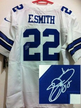 Wholesale Cheap Nike Cowboys #22 Emmitt Smith White Men\'s Stitched NFL Elite Autographed Jersey