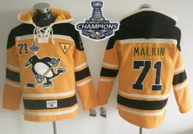 Wholesale Cheap Penguins #71 Evgeni Malkin Gold Sawyer Hooded Sweatshirt 2017 Stanley Cup Finals Champions Stitched NHL Jersey