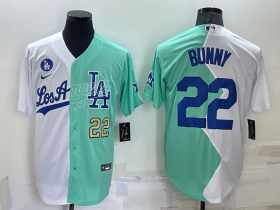 Wholesale Men\'s Los Angeles Dodgers #22 Bad Bunny White Green 2022 All Star Cool Base Stitched Baseball Jerseys