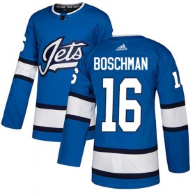 Wholesale Cheap Adidas Jets #16 Laurie Boschman Blue Alternate Authentic Stitched NHL Jersey