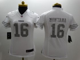 Wholesale Cheap Nike 49ers #16 Joe Montana White Women\'s Stitched NFL Limited Platinum Jersey
